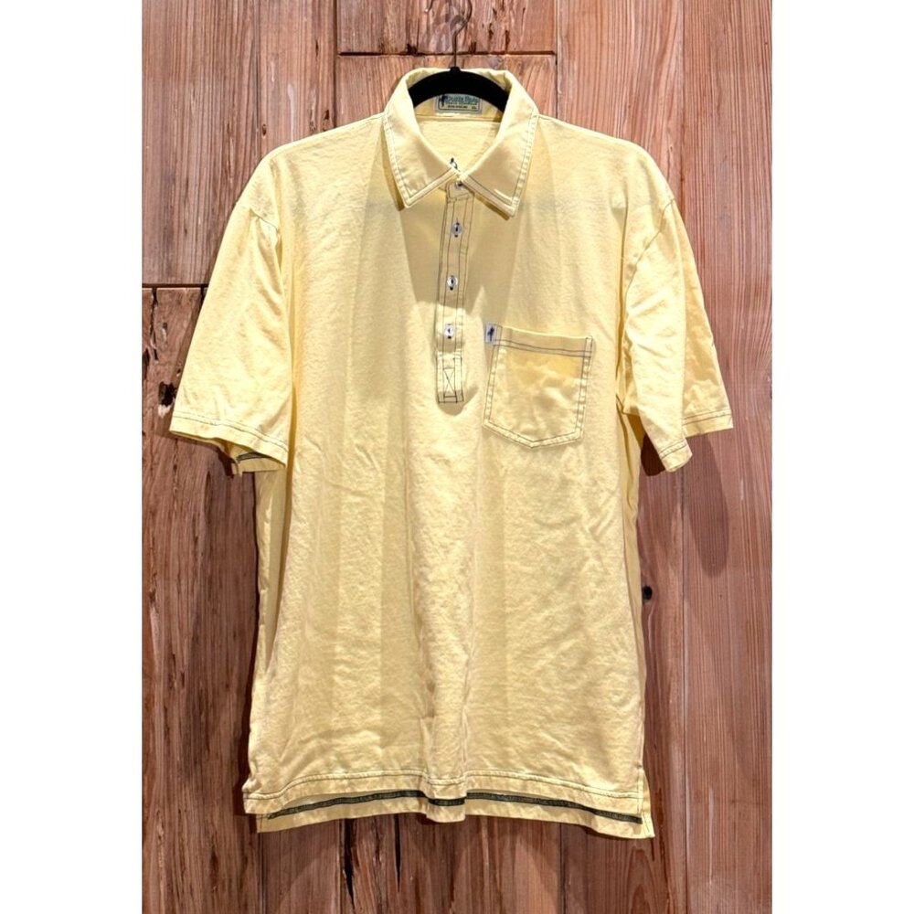 Dune Road Mens Yellow Polo Shirt XL W/ Contrast Blue Stitching 100% Cotton Casua